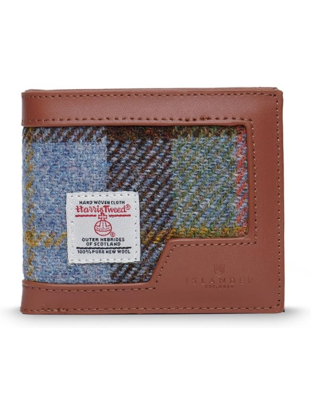 Classic Harris Tweed & PU Leather Men's Wallet - Chestnut Blue Tartan, Slim